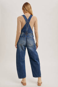 Juniper Barrel Leg Denim Overalls – Vintage Medium Wash Barrel-Leg Overalls with Adjustable Straps