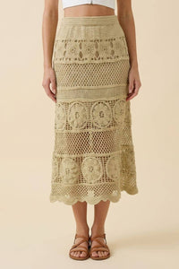 Isla Crochet Floral Midi Skirt: Olive