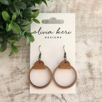 Cherry Wood & Leather Hoop Earrings – Lightweight Statement Earrings with Antique Bronze Hooks