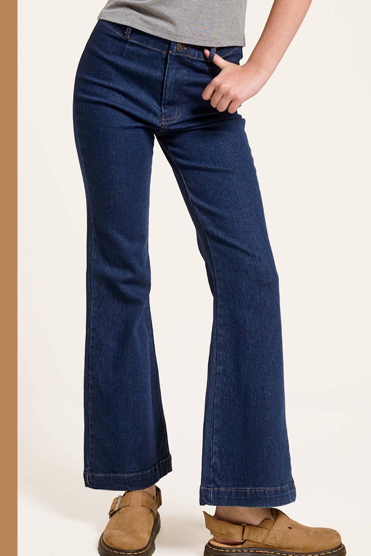 Olive High Rise Wide Leg Flare Pants – Soft Washed Stretch Denim
