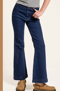 Olive High Rise Wide Leg Flare Pants – Soft Washed Stretch Denim