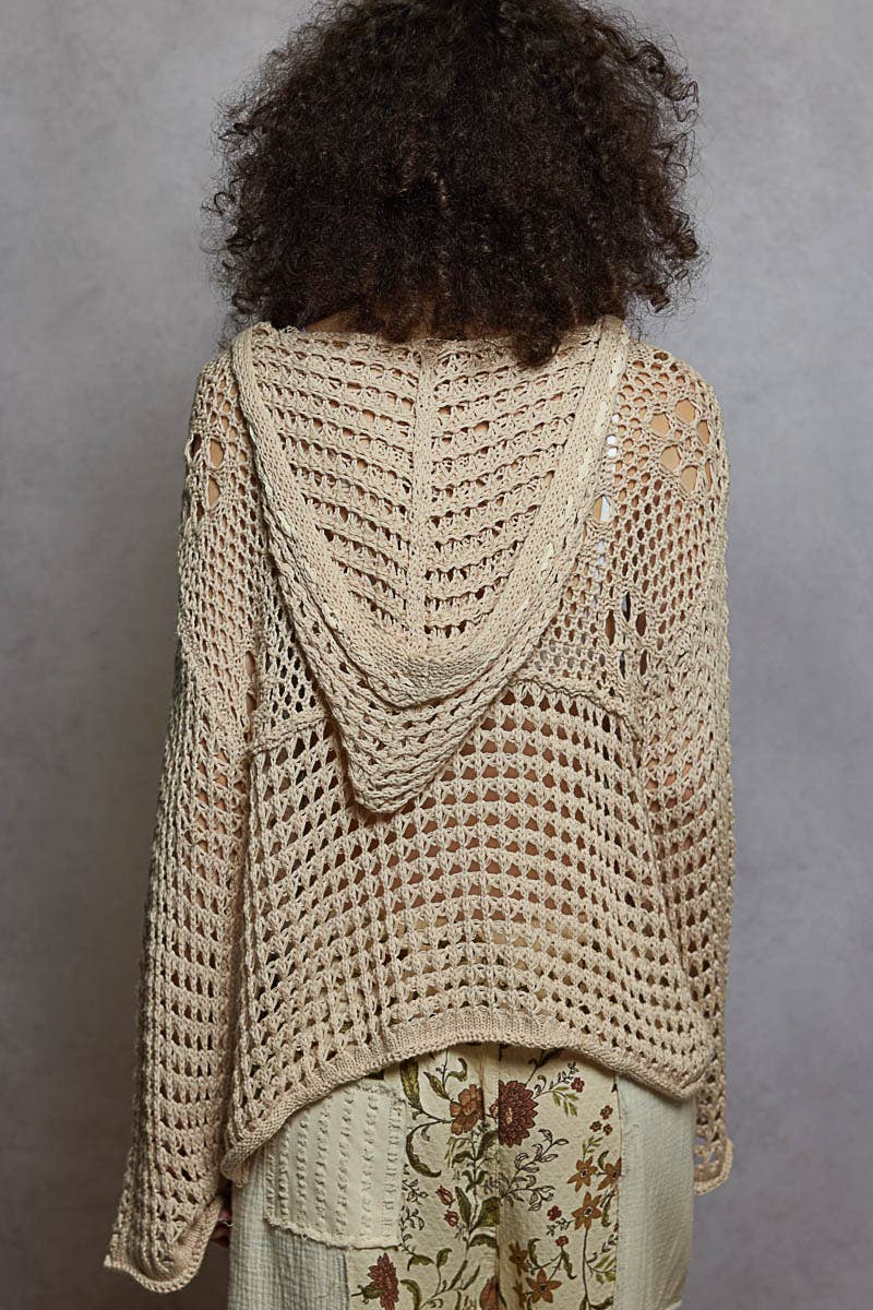 The Liberty Stitch Hoodie Sweater: BeigeAmerican Flag V-Neck Hoodie Sweater – Cotton Long Sleeve Lightweight Knit Top
