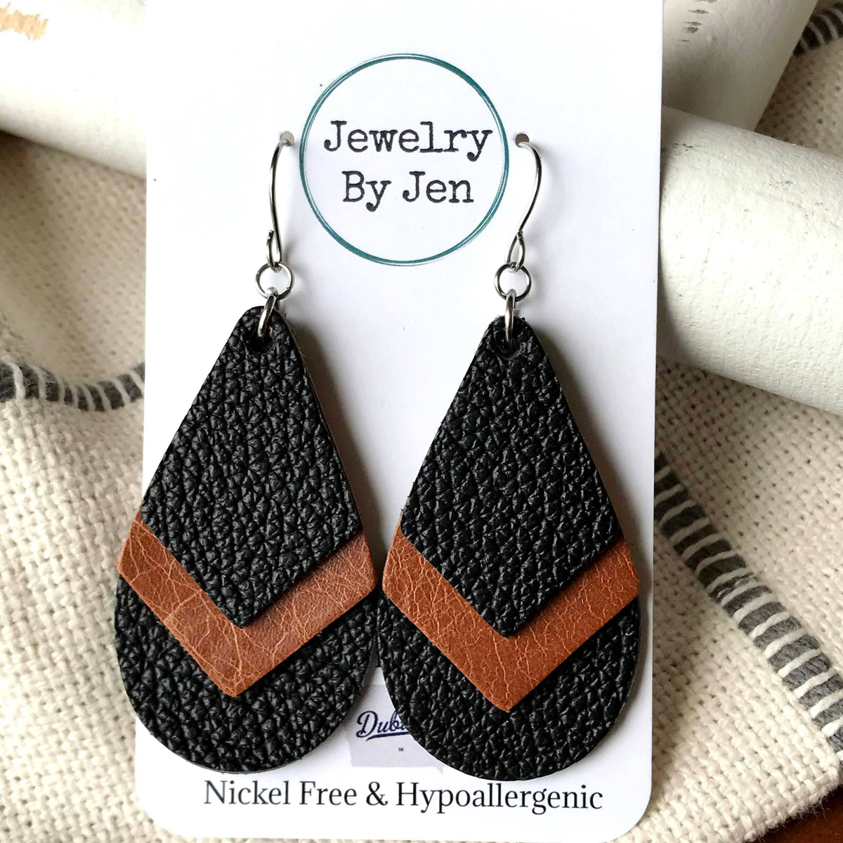 Delilah Teardrop Leather Earrings – Black & Brown Western Boho Jewelry
