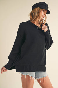 The Ina Slouch Knit Pullover – Exposed Seam Oversized Sweater (Black • Pearl • Olive)