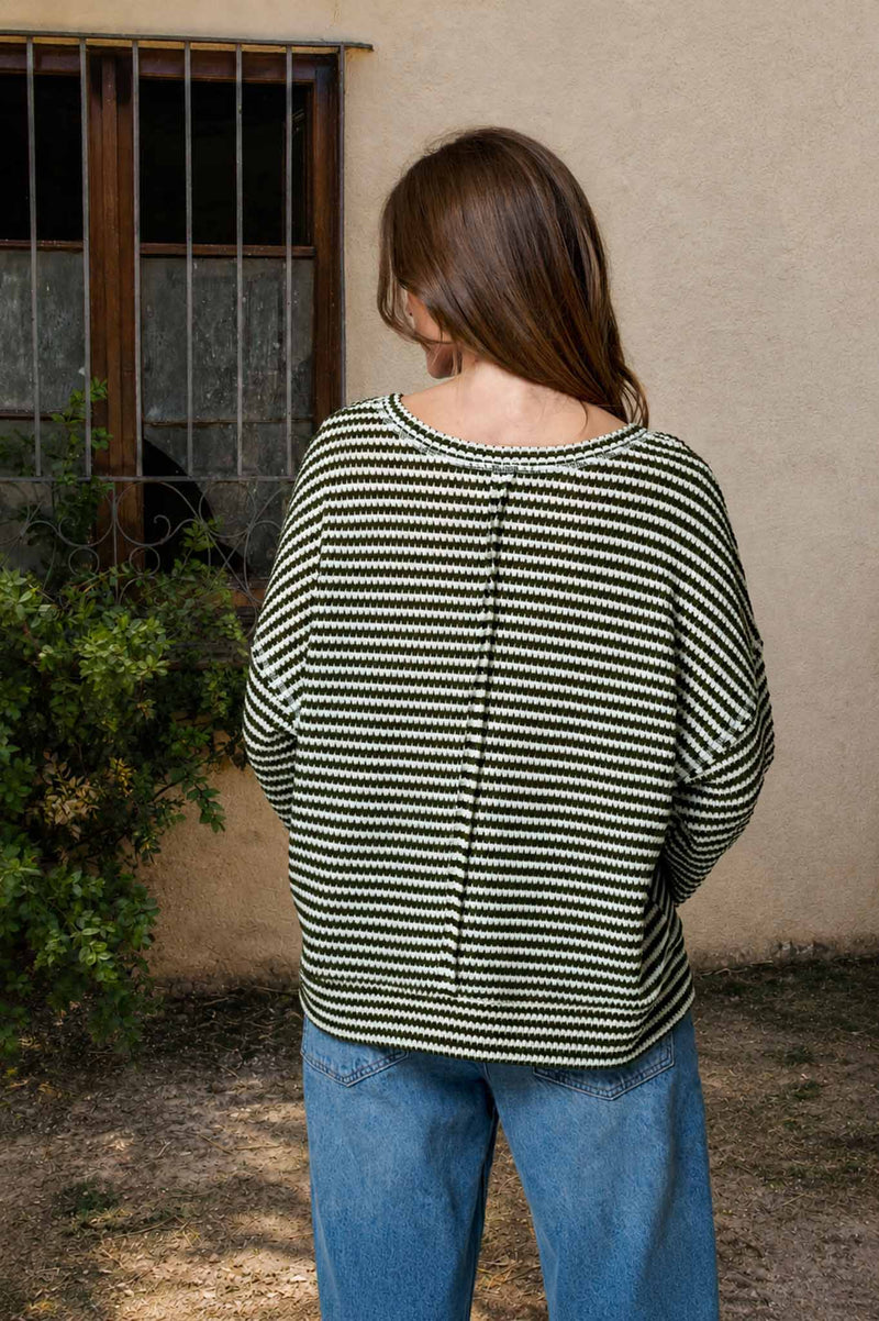 Crossroads Stripe Knit Top: Olive