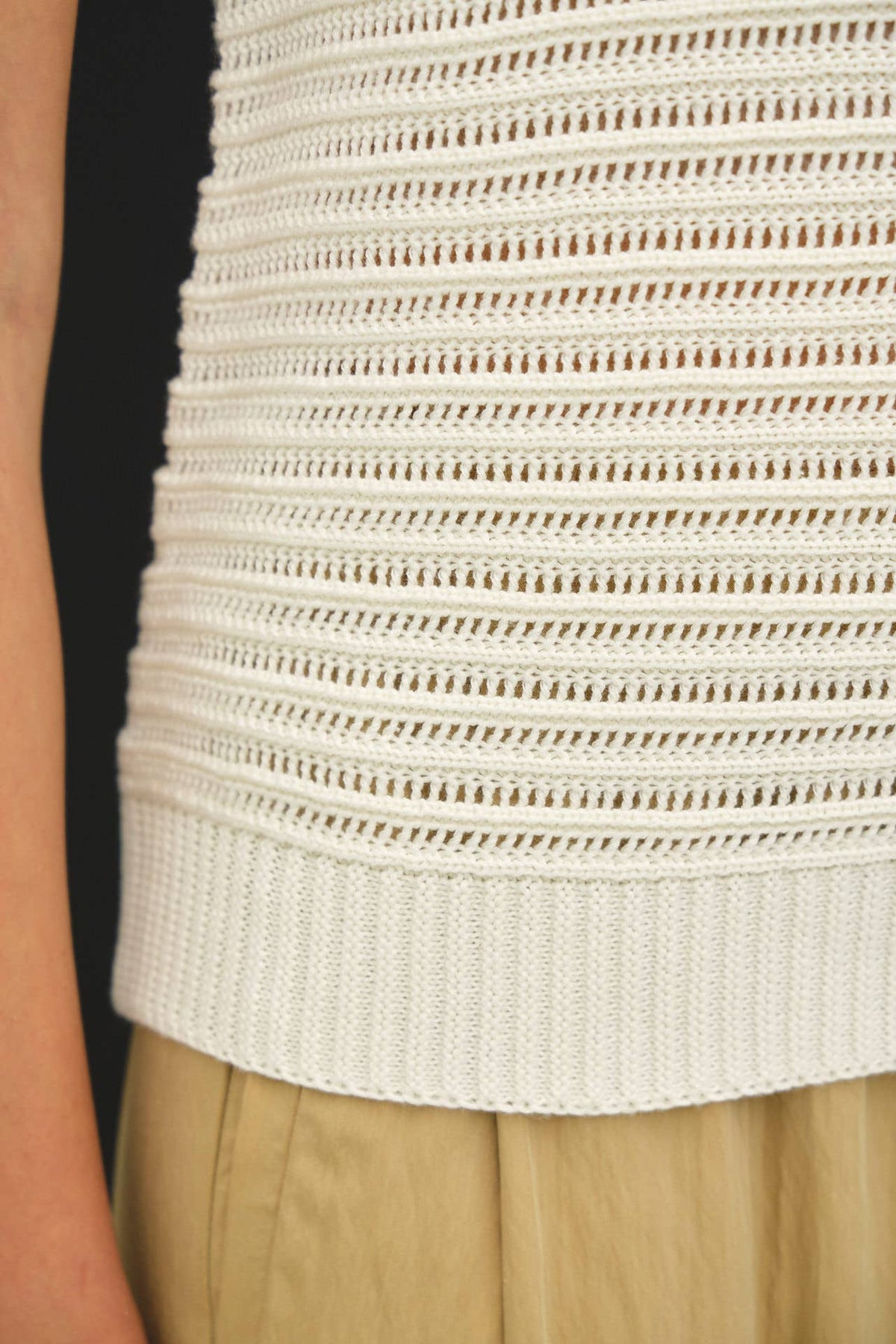 The Sienna Crochet Sweater Tank: Off White  – Sleeveless Textured Knit Cropped Top