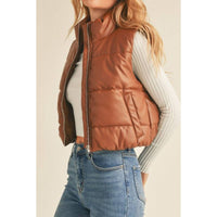 Sadie Faux Leather Cropped Vest: Cognac