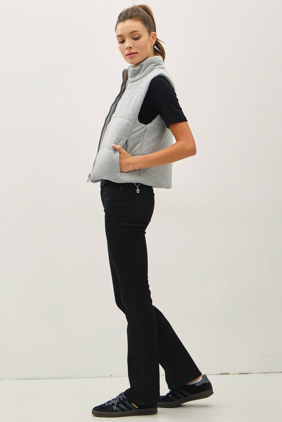 The Maren Soft Touch Padded Vest – Lightweight Zip-Up High Neck with Adjustable Hem