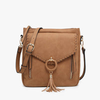 Jen & Co. Layla Faux Suede Whipstitch Crossbody: Brown – Braided Flapover Tassel Bag