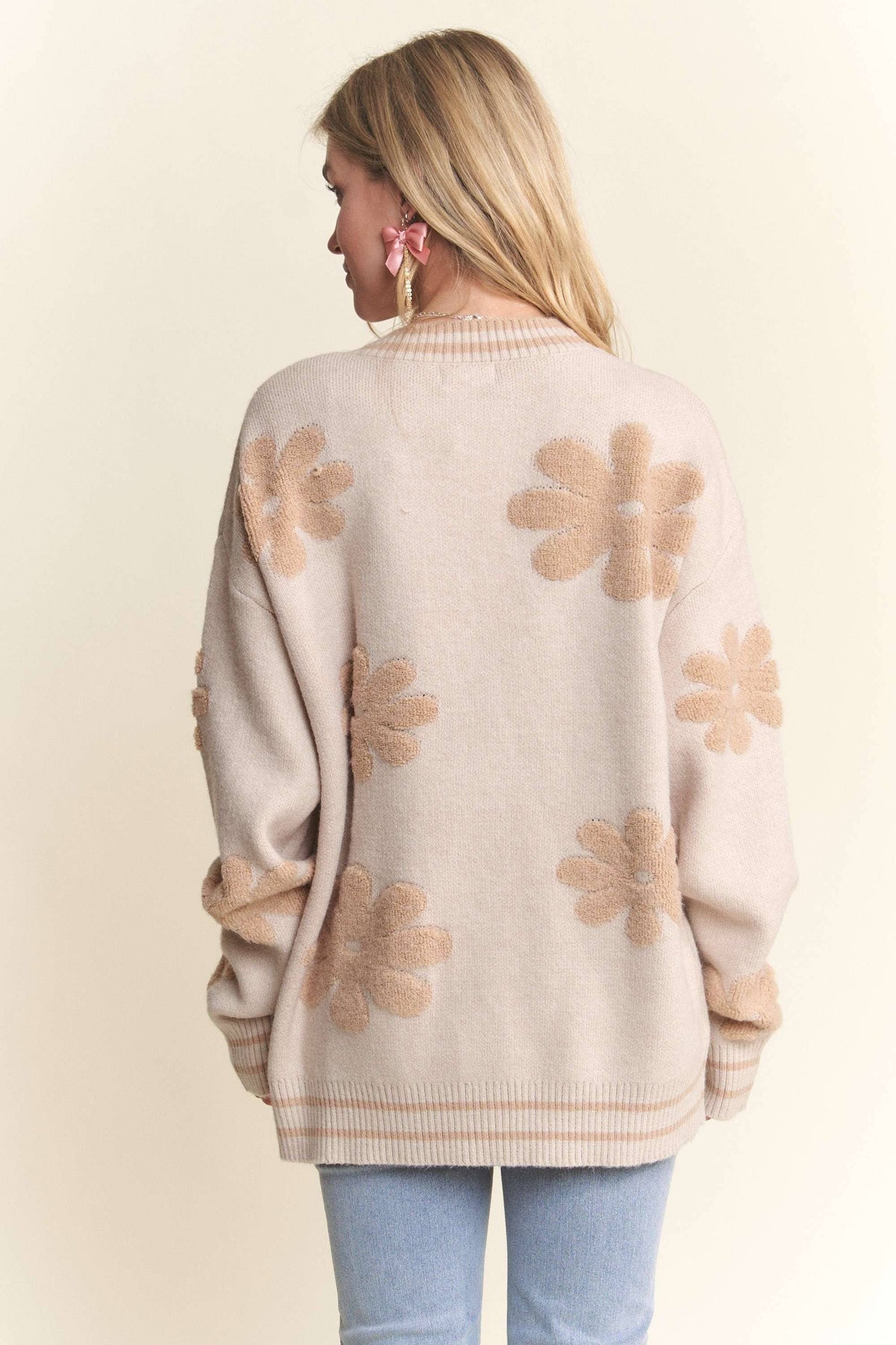 Penney Puff Floral Cardigan: Oatmeal