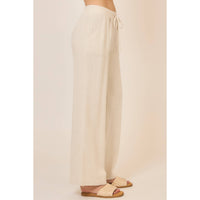 The Brynn Drawstring Linen Blend Pants – Relaxed Wide Leg Pull On Pants: Oatmeal