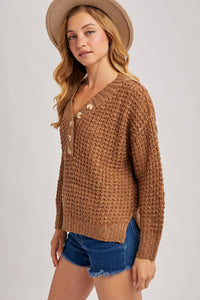 THERMAL HENELY SWEATER TOP: BEIGE / M/L