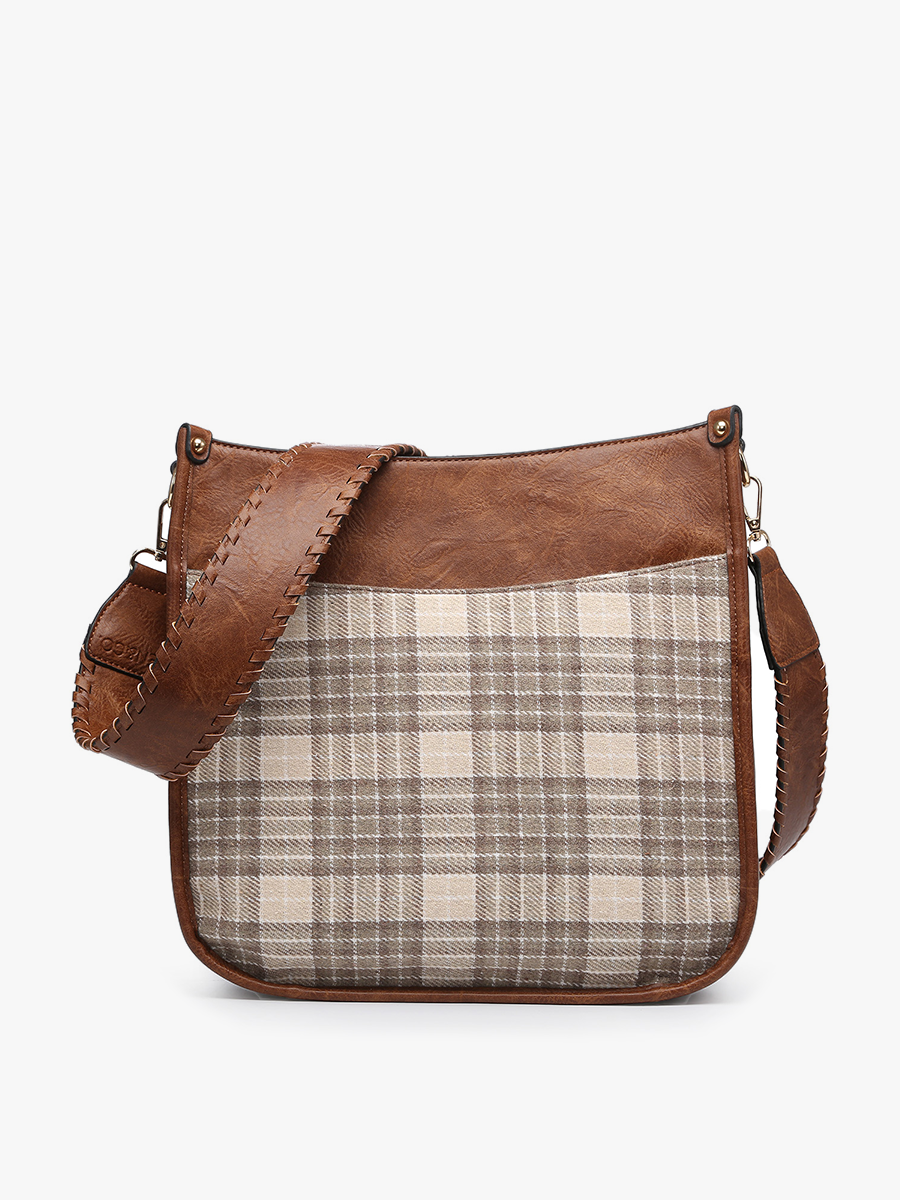 Jen & Co. Chloe Plaid Crossbody with Whipstitch Strap – Vegan Leather & Tartan Fabric Bag