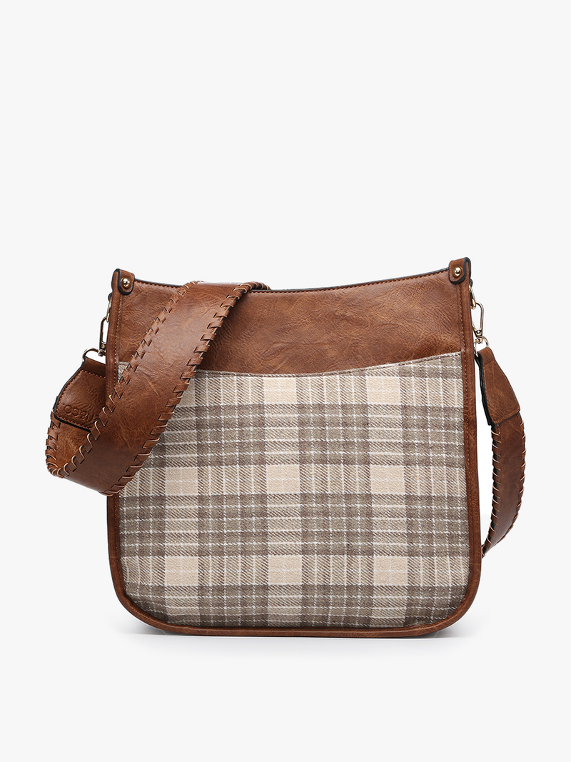 Jen & Co. Chloe Plaid Crossbody with Whipstitch Strap – Vegan Leather & Tartan Fabric Bag