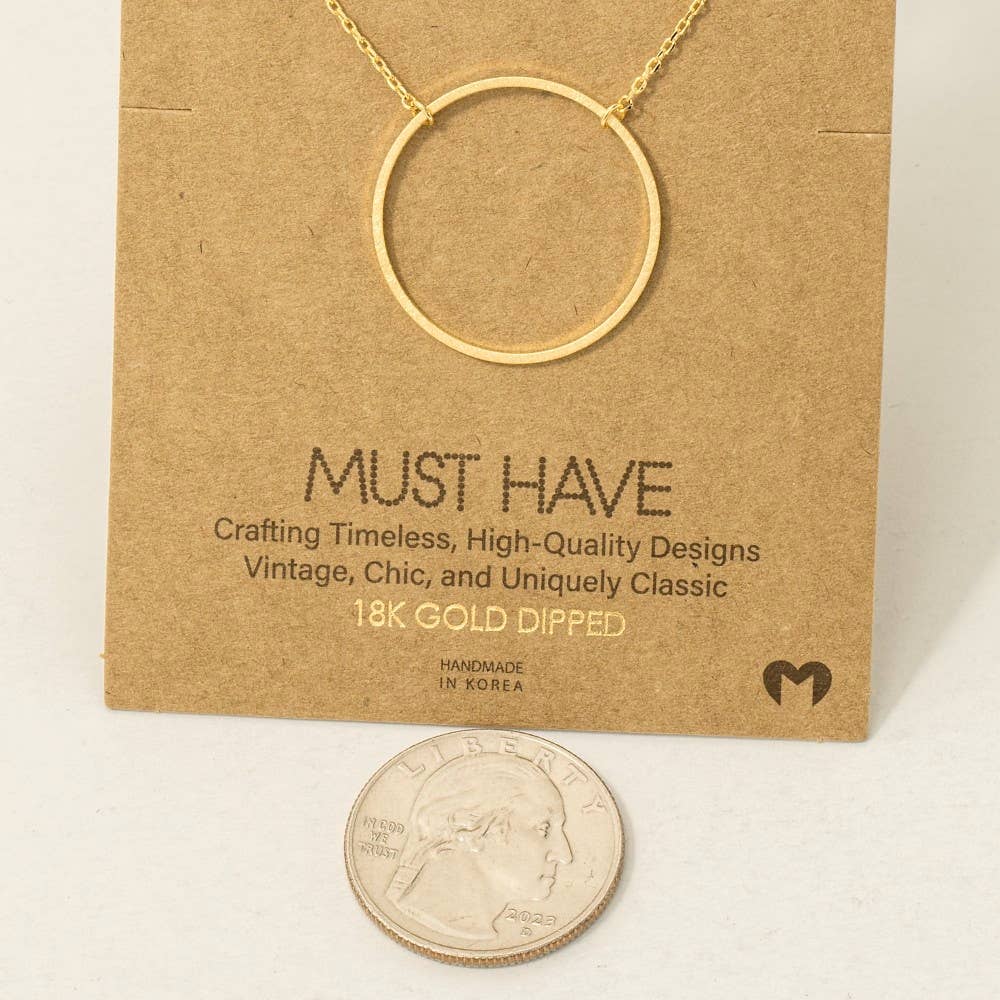 Everleigh  Gold Dipped Circle Pendant Necklace – Minimalist Brass Statement Jewelry