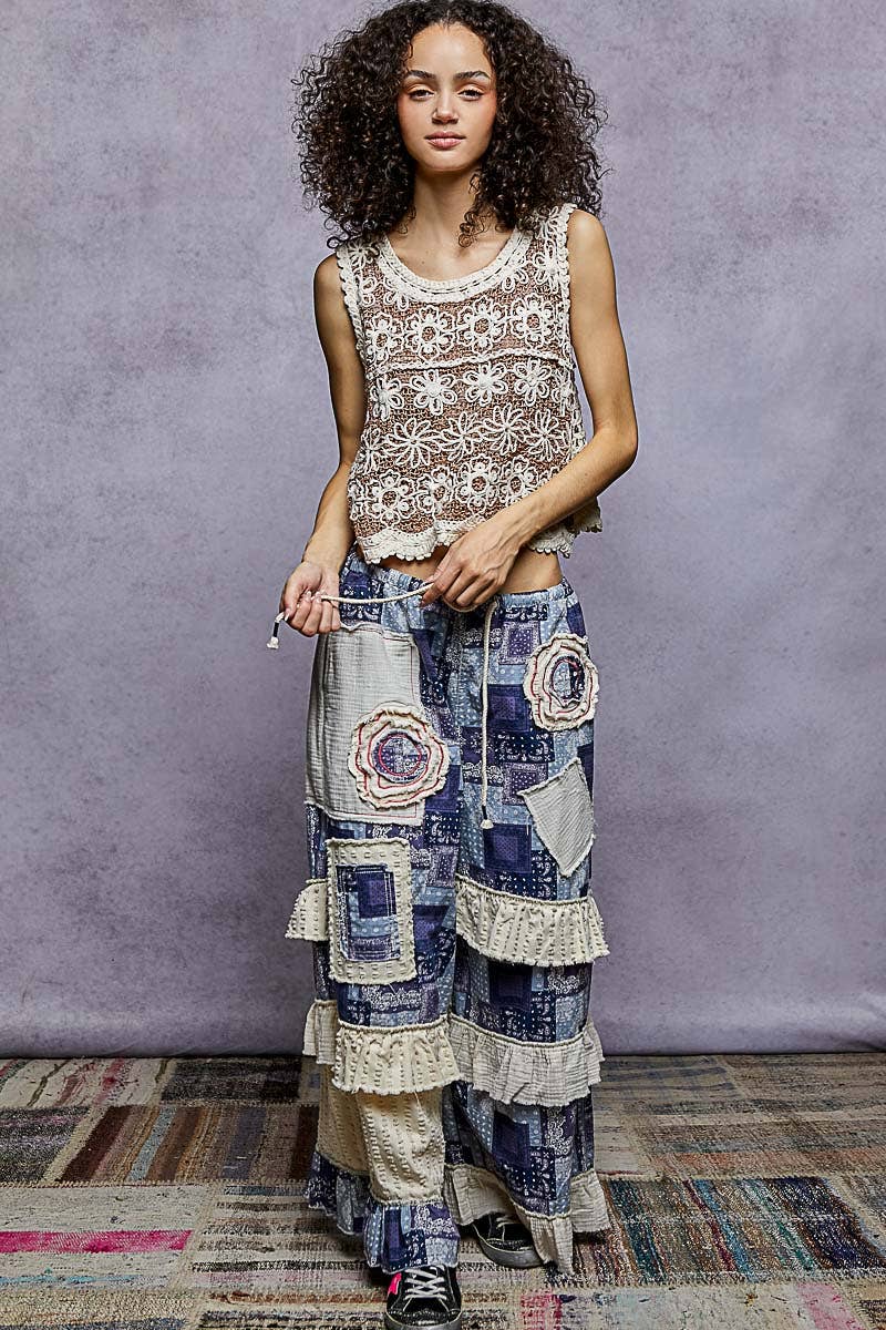 Daisy Floral Crochet Sleeveless Tank: Natural/Camel