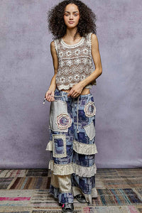 Daisy Floral Crochet Sleeveless Tank: Natural/Camel