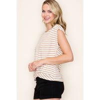 Ellie Twisted Hem Stripe Top in Mocha | Casual Women's Striped Tee