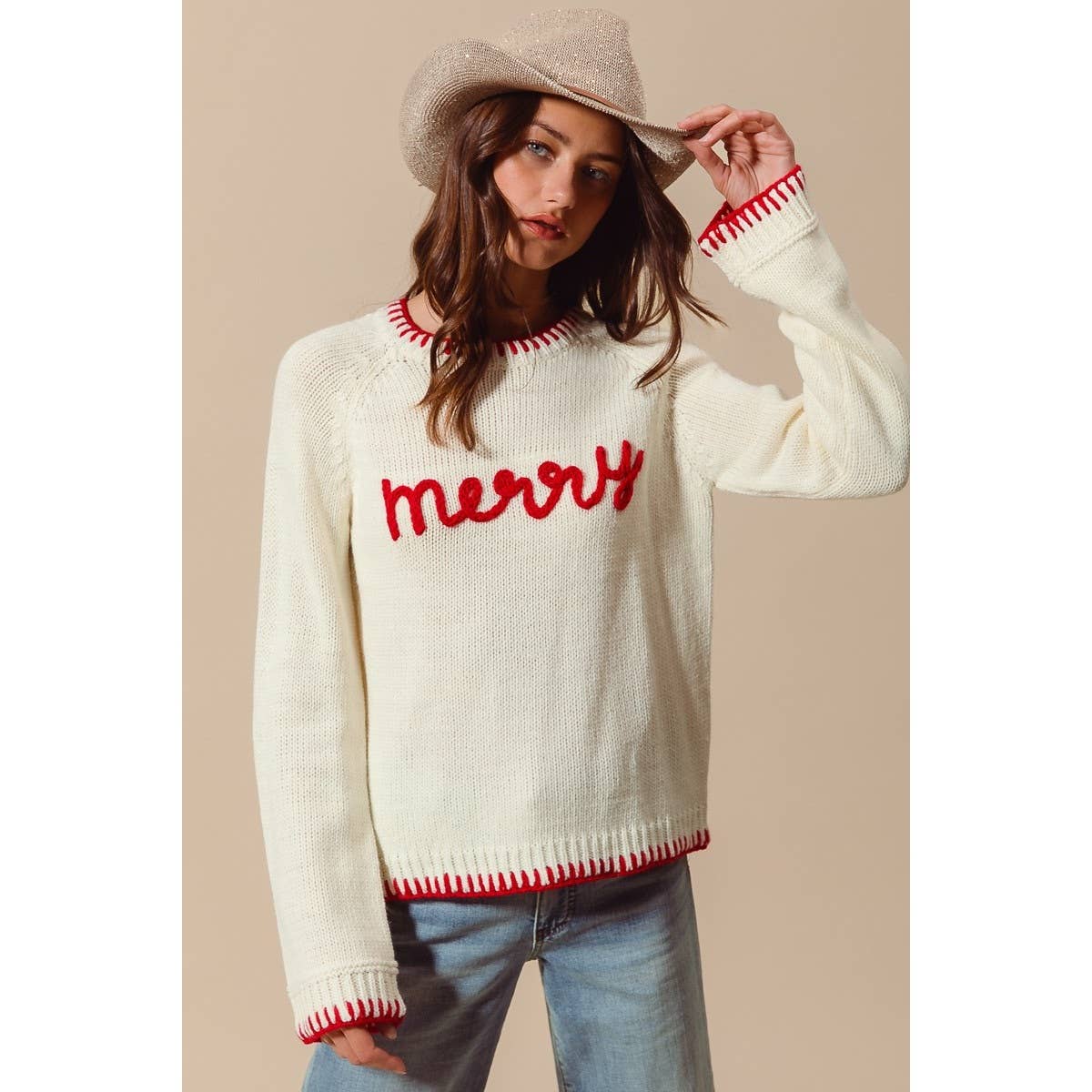 Making Spirits Bright Merry Sweater: Ivory/ Red