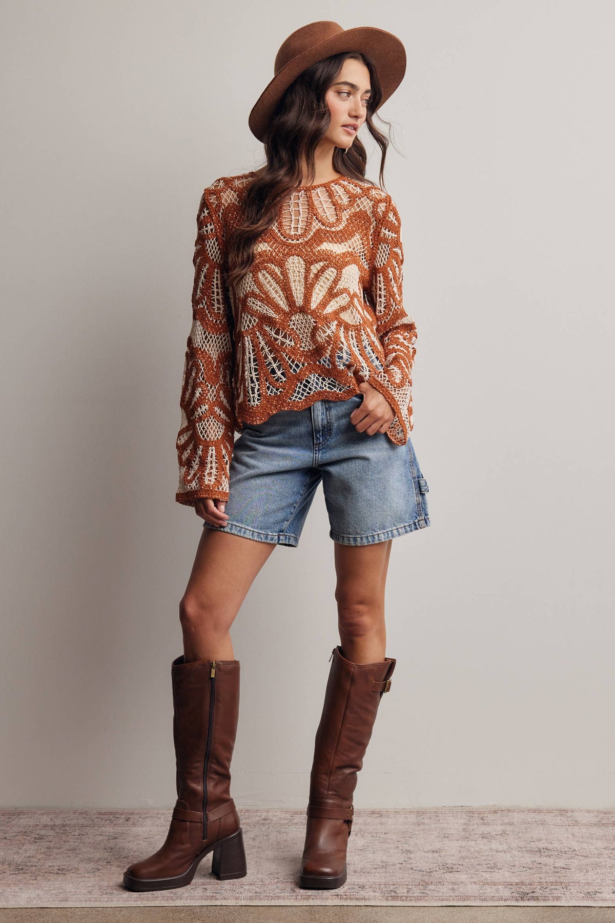 Camille Floral Crochet Knit Sweater