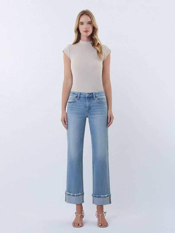 Lovervet "Monroe" Mid Rise Slim Wide Cuffed Jeans: Light wash