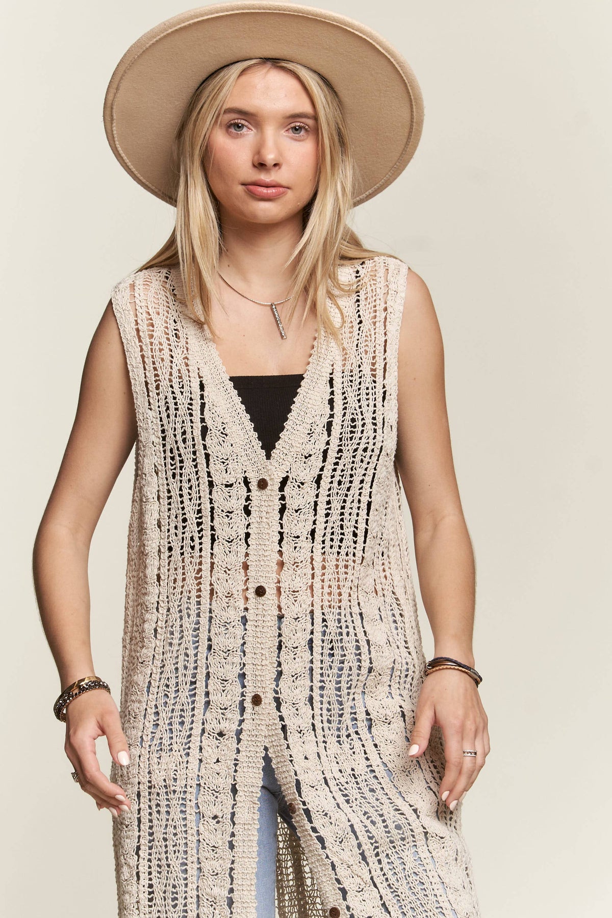 Maggie Summer Crochet Long Sleeveless Vest