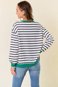 Lydia Stripe Comfy Sweatshirt: White/ Kelly Green