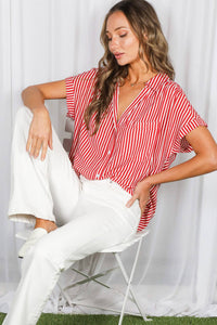 Collared Short Roll-Up Sleeve Button-Down Shirt VT83098: Brown / M