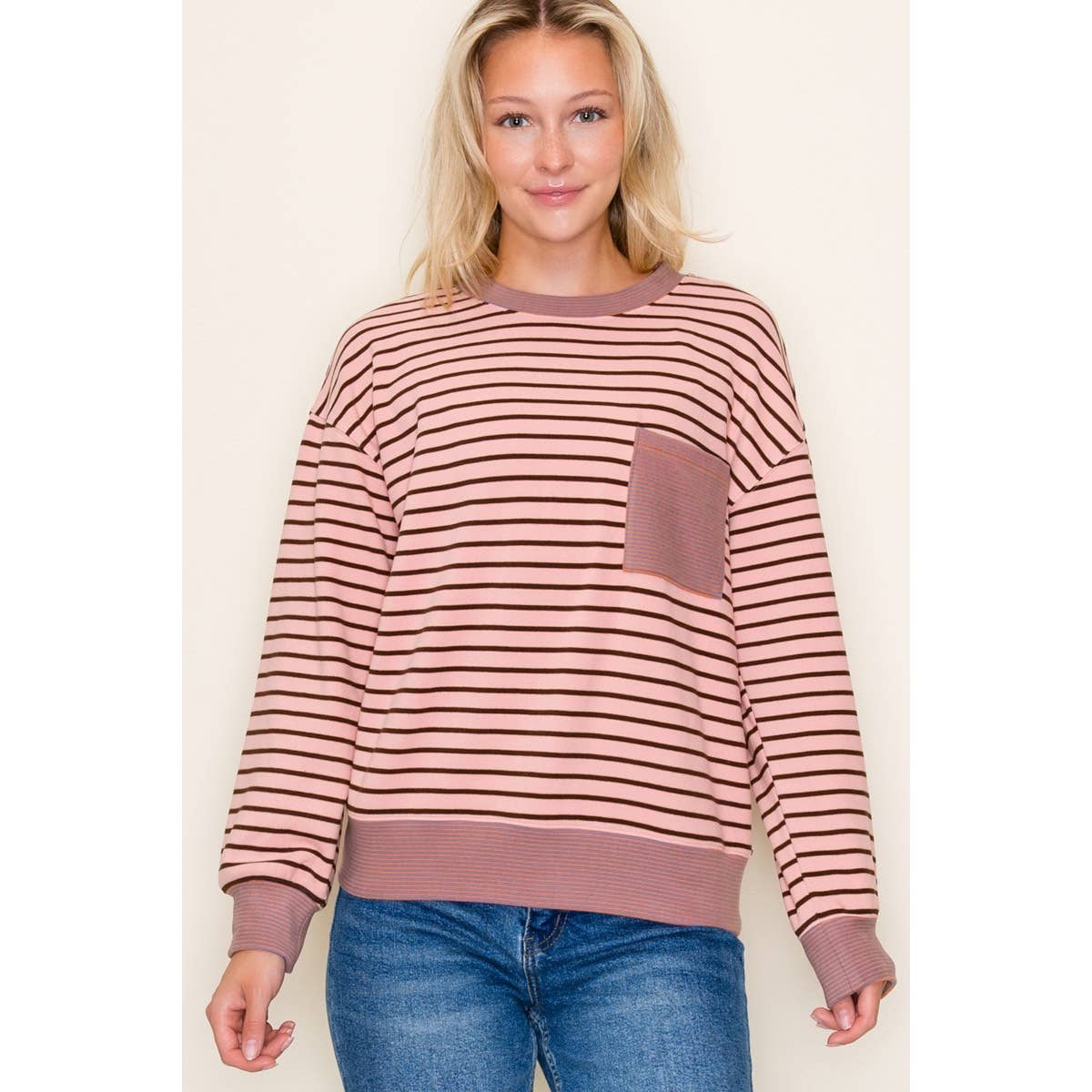 Staccato Sugarplum Striped Pocket Sweatshirt – Brushed Knit Holiday Pullover | Northern Belle Boutique