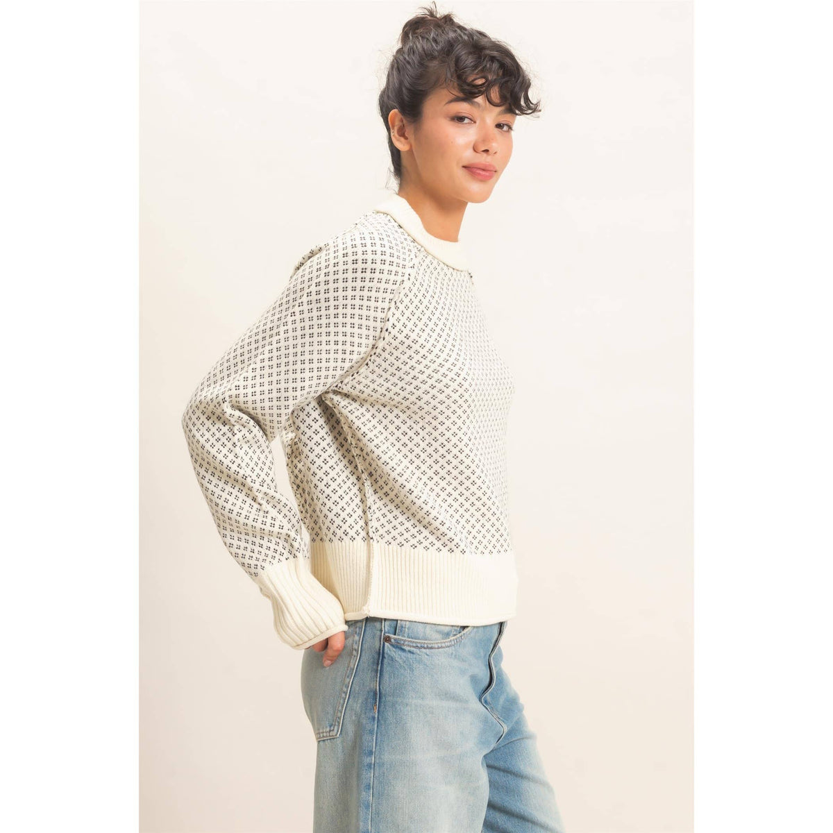 On Repeat Patterned Sweater: Cream