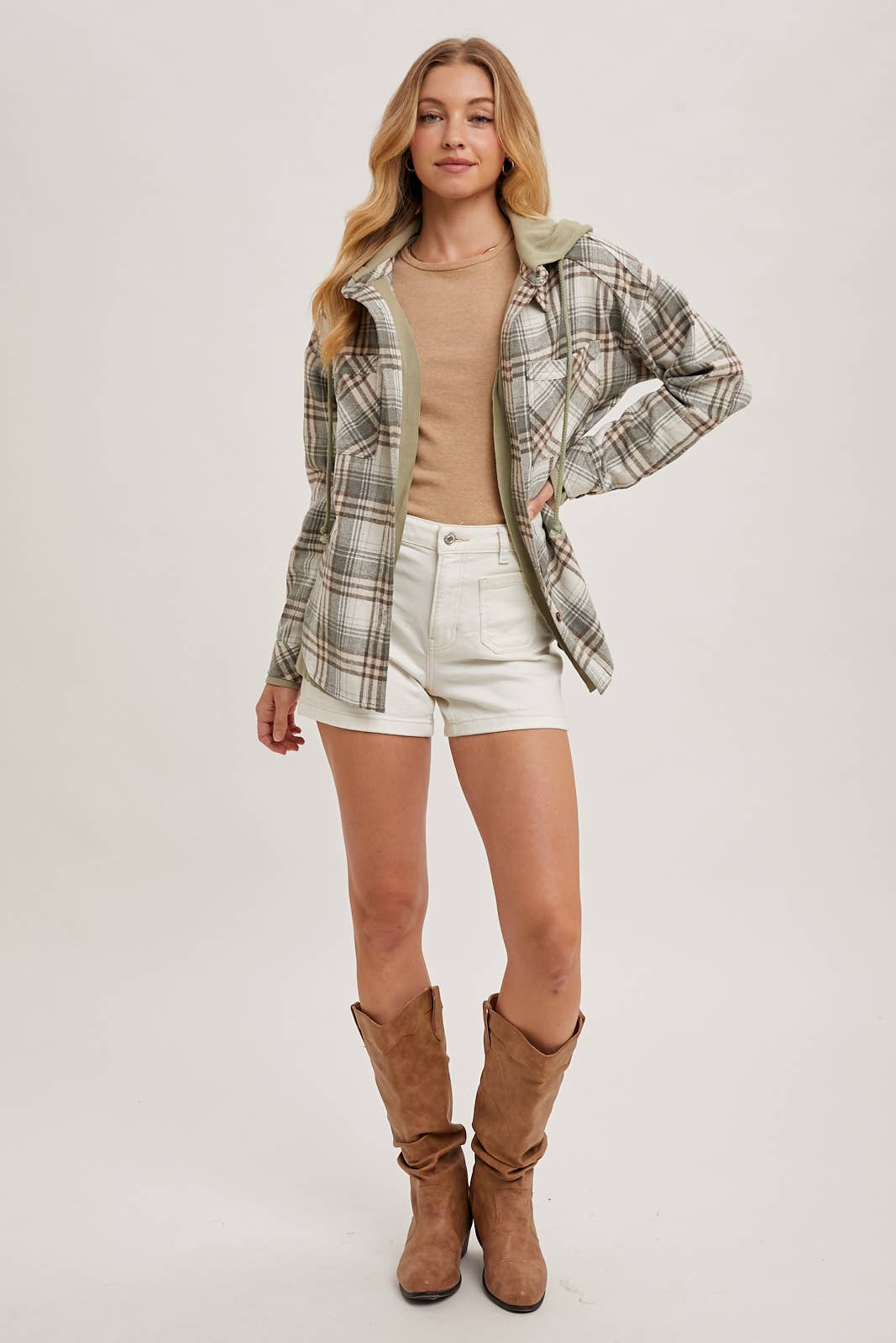 Aspen Hooded Plaid Shacket – Fall  Button-Down Jacket