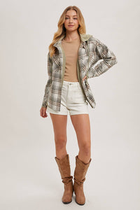 Aspen Hooded Plaid Shacket – Fall  Button-Down Jacket