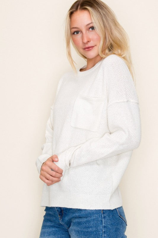 The Sutton Waffle Pocket Sweater – Ivory & Taupe