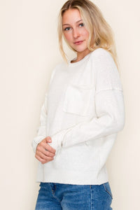 The Sutton Waffle Pocket Sweater – Ivory & Taupe