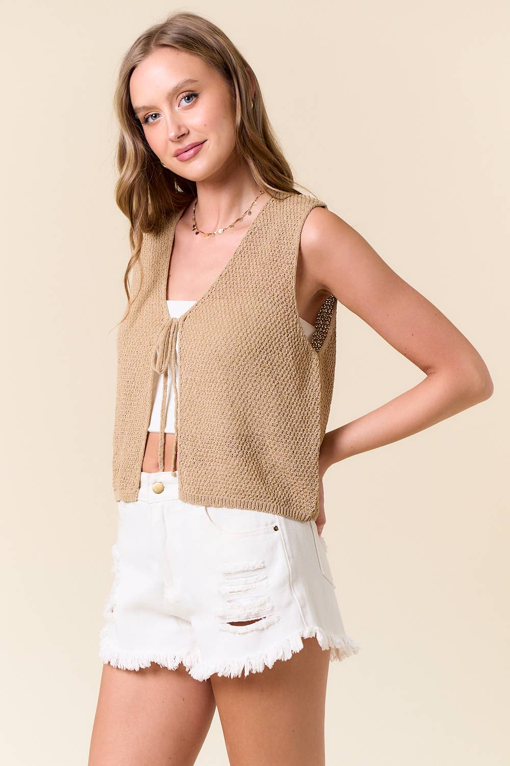 The Brynn Knit Tie Vest – Cropped Sleeveless Layer