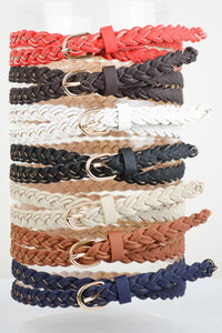 Faux Leather Skinny Braided Belt