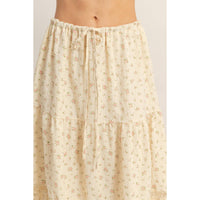 The Willow Lace Tiered Skirt: Cream/Brown Floral
