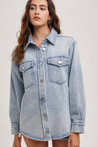 The Camille Washed Denim Shirt Jacket: Light Wash – Relaxed Button Down Shacket
