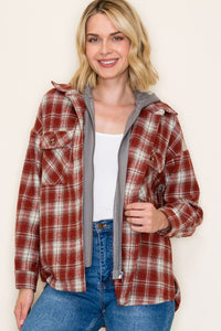 Briarwood Plaid Hoodie Shacket – Button Down Plaid Jacket with French Terry Hood