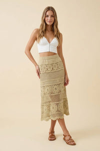 Isla Crochet Floral Midi Skirt: Olive