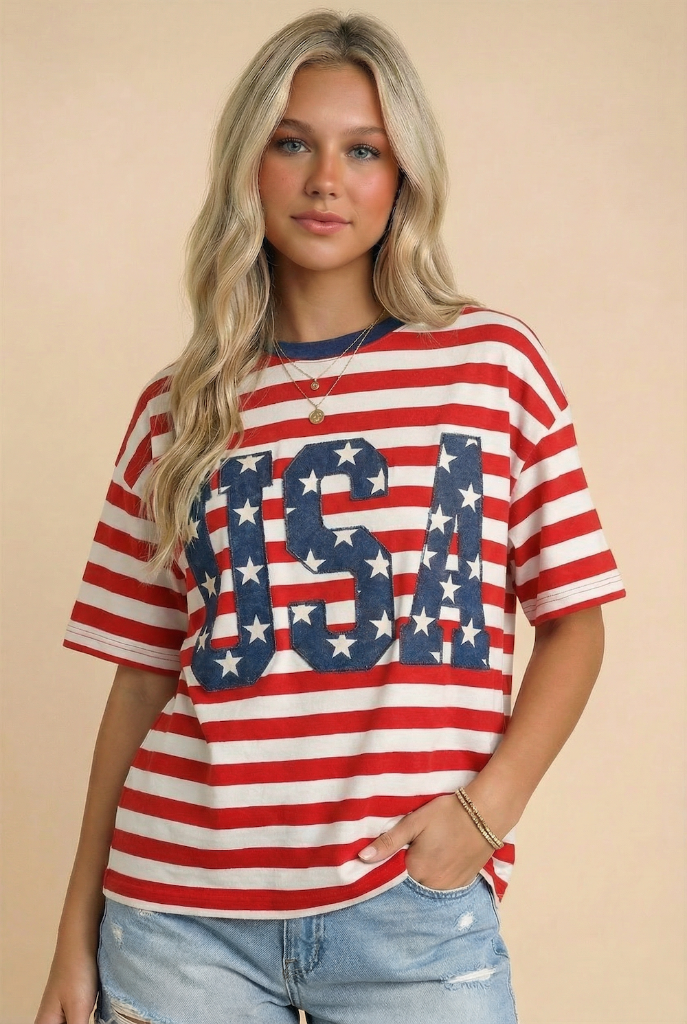 USA 250th Anniversary Stripe Tee – Oversized Patriotic Graphic T-Shirt
