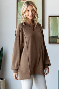 Jasmine Basic Comfy Ribbed Long Sleeve Top: Chestnut