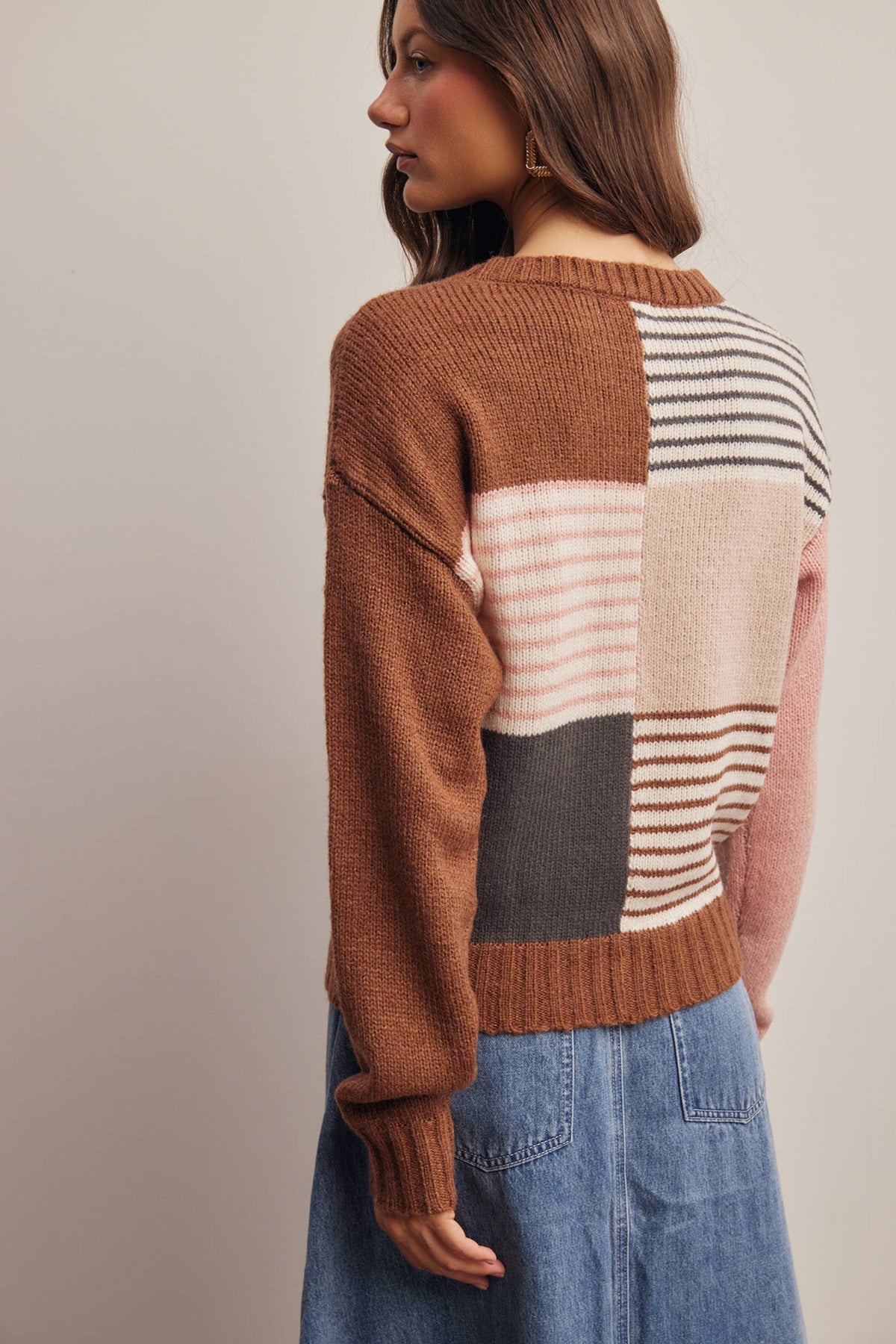 Worth the Mix Colorblock Sweater: Brown/ Multi