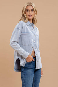 Tae Washed Chambray Shacket: Light Wash