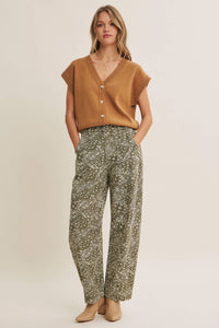 SUNFADED MARKET DAY  PAISLEY BARREL PANTS: ANTIQUE OLIVE