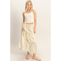 The Willow Lace Tiered Skirt: Cream/Brown Floral