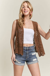 CROCHET VEST SCALLOP HEM - CET3544: Beige / S/M-M/L(3-3)