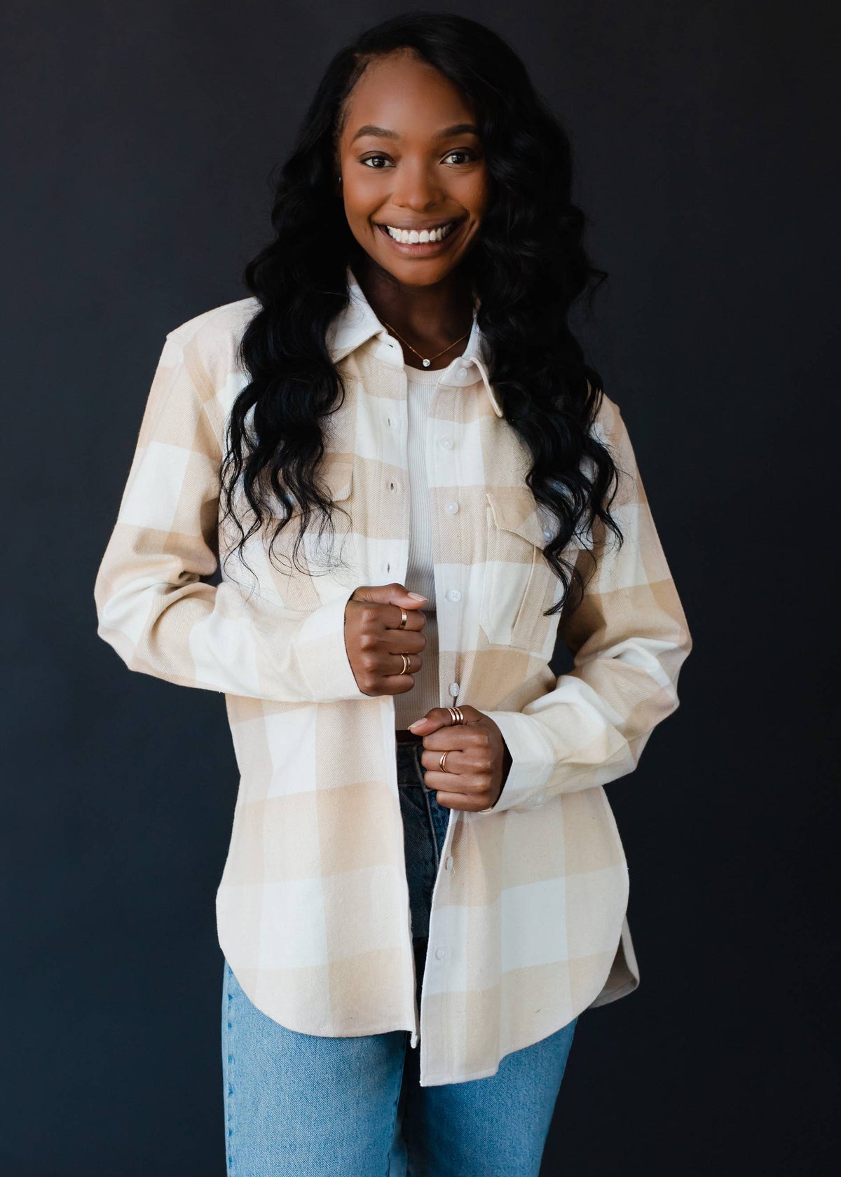 Fall Favorite Tan & Ivory Plaid Flannel