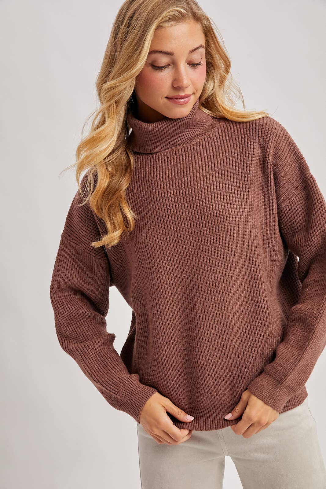 The Cocoa Club Ribbed Knit Turtleneck Sweater: Mocha
