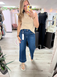 Risen "Callahan" High Rise Crop Wide Jeans : Light Wash – Front Pintuck Patch Pocket Denim for Women